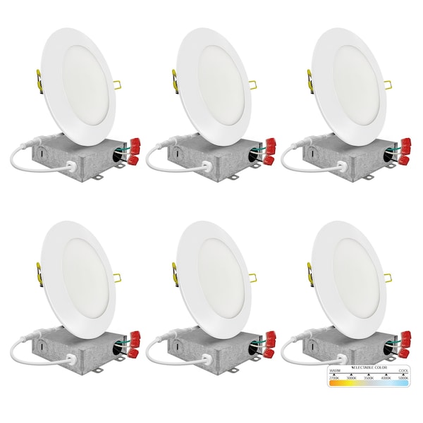 Nuwatt 6 Inch Ultra Thin LED Recessed Lighting 5CCT 2700K/3000K/3500K/4000K/5000K ETL Wafer Lights 6 PK NW-P-DL-6-15W-5CT-WH-6P - main